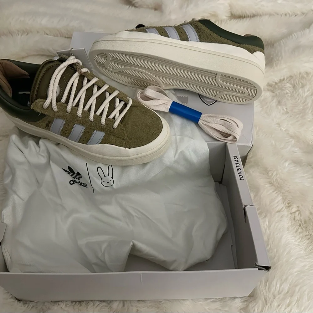 adidas Women's Sneakers in Olive and Cream - Picture 4 of 5